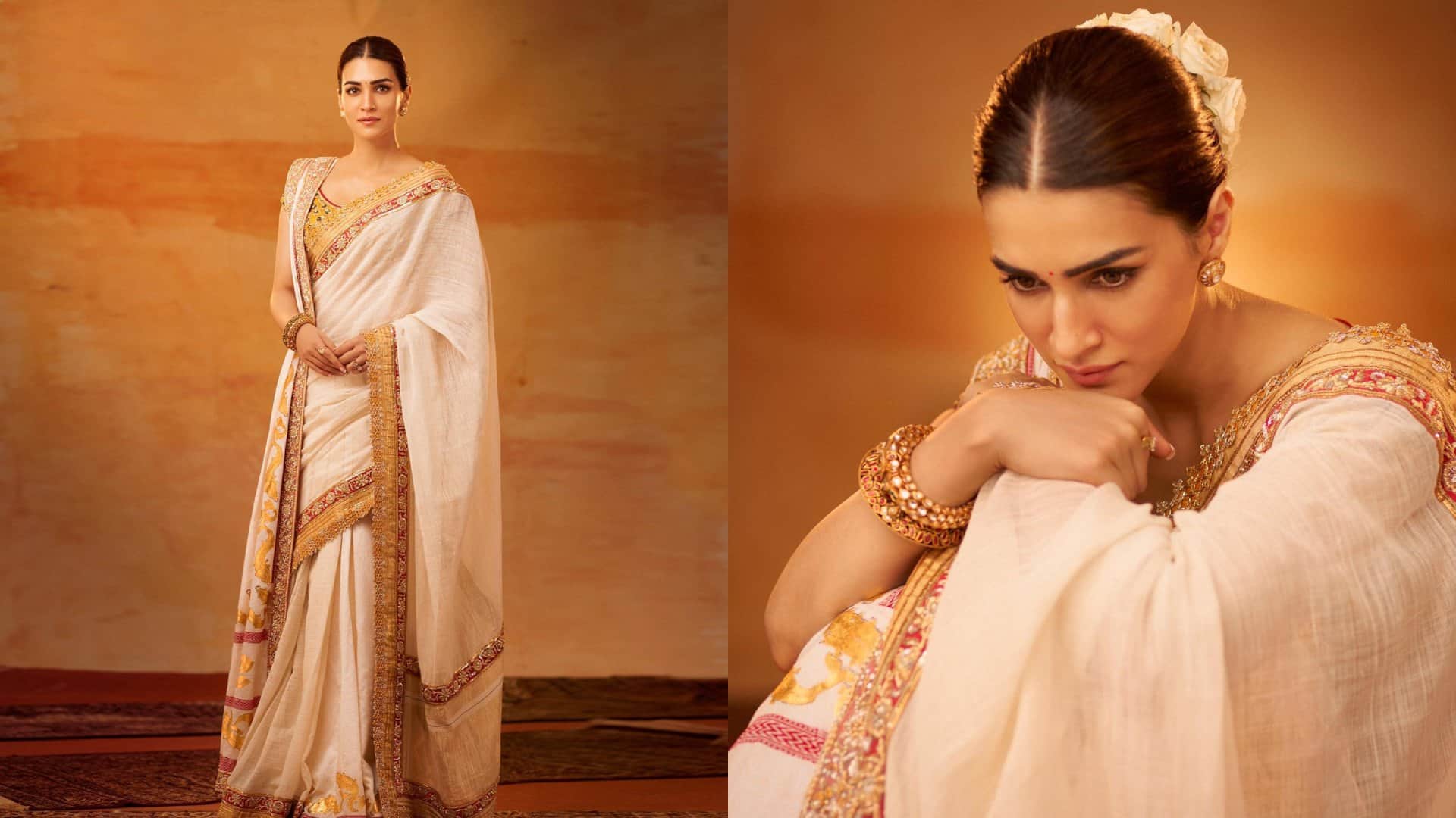 Fashion Kriti Sanon wear 24 carat gold saree on the trailer launce of adipurish