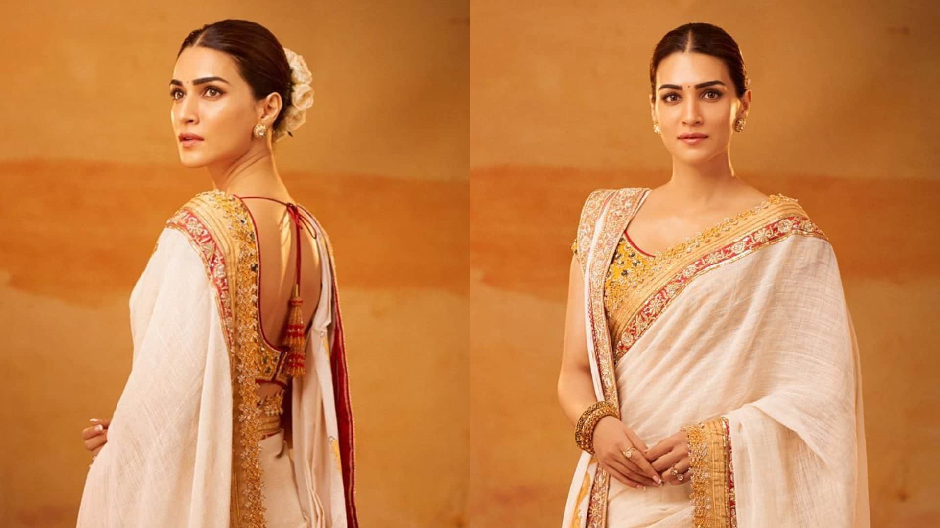 Fashion Kriti Sanon wear 24 carat gold saree on the trailer launce of adipurish