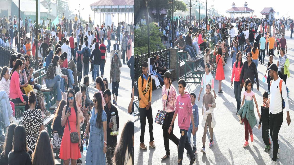 Tourist rush in Shimla on weekends, parking got packed in the afternoon, long jam on the roads