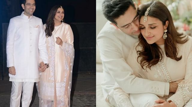 Parineeti Raghav Engagement Look : सगाई में दिखा परिणीति और राघव का रॉयल लुक, आउटफिट की हो रही तारीफ Parineeti Chopra Raghav chadha Engagement look see photos