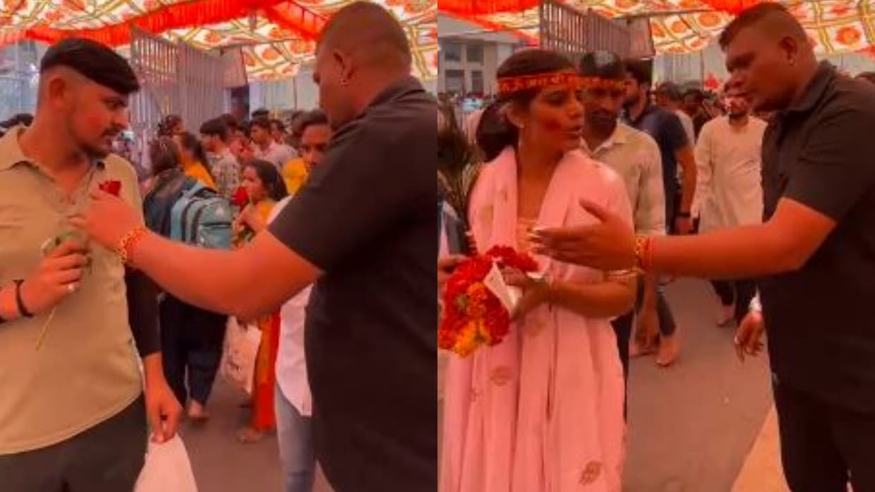 Sikar News bouncer snatched flowers and flags from devotees and threw them dustbin In Khatushyamji