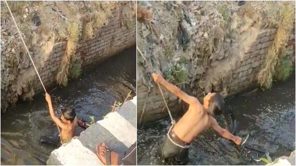 Two children fell into the drain while riding a bicycle in agra