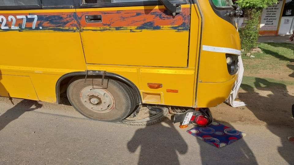 Person killed in road accident after bike collided with private school bus in Mahendergarh