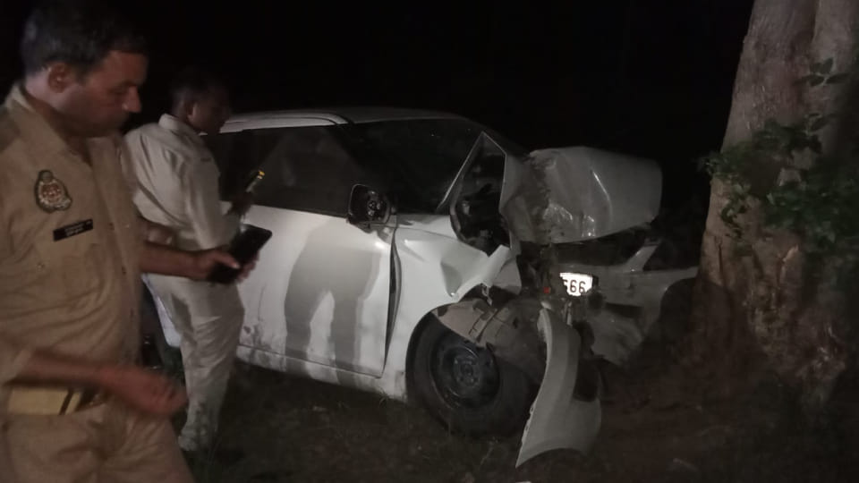 Father and two sons died while wife and one son seriously injured after car collided with tree in Kasganj