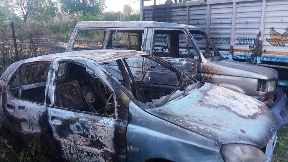 Two vehicles caught fire at a police station of Pathankot