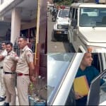 सेक्टर 13 में कारवाई के दौरान घर के बाहर खड़े पुलिसकर्मी।  एनआईए टीम के सदस्य।