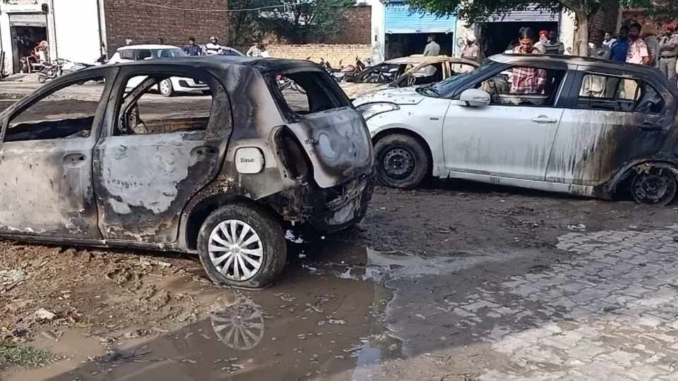 Eight cars parked in godown caught fire in Giddarbaha