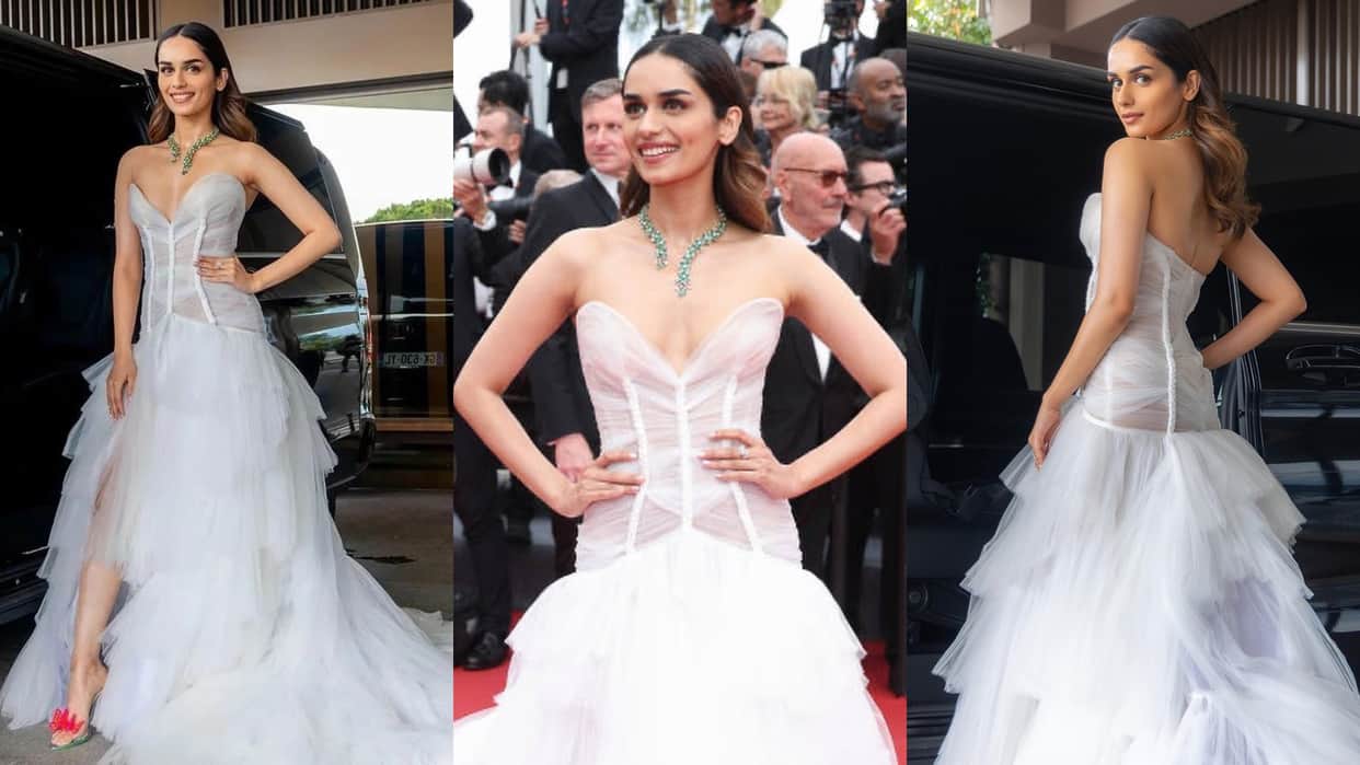 Cannes 2023 Manushi Chhillar wore an hand made gown on Cannes Red Carpet