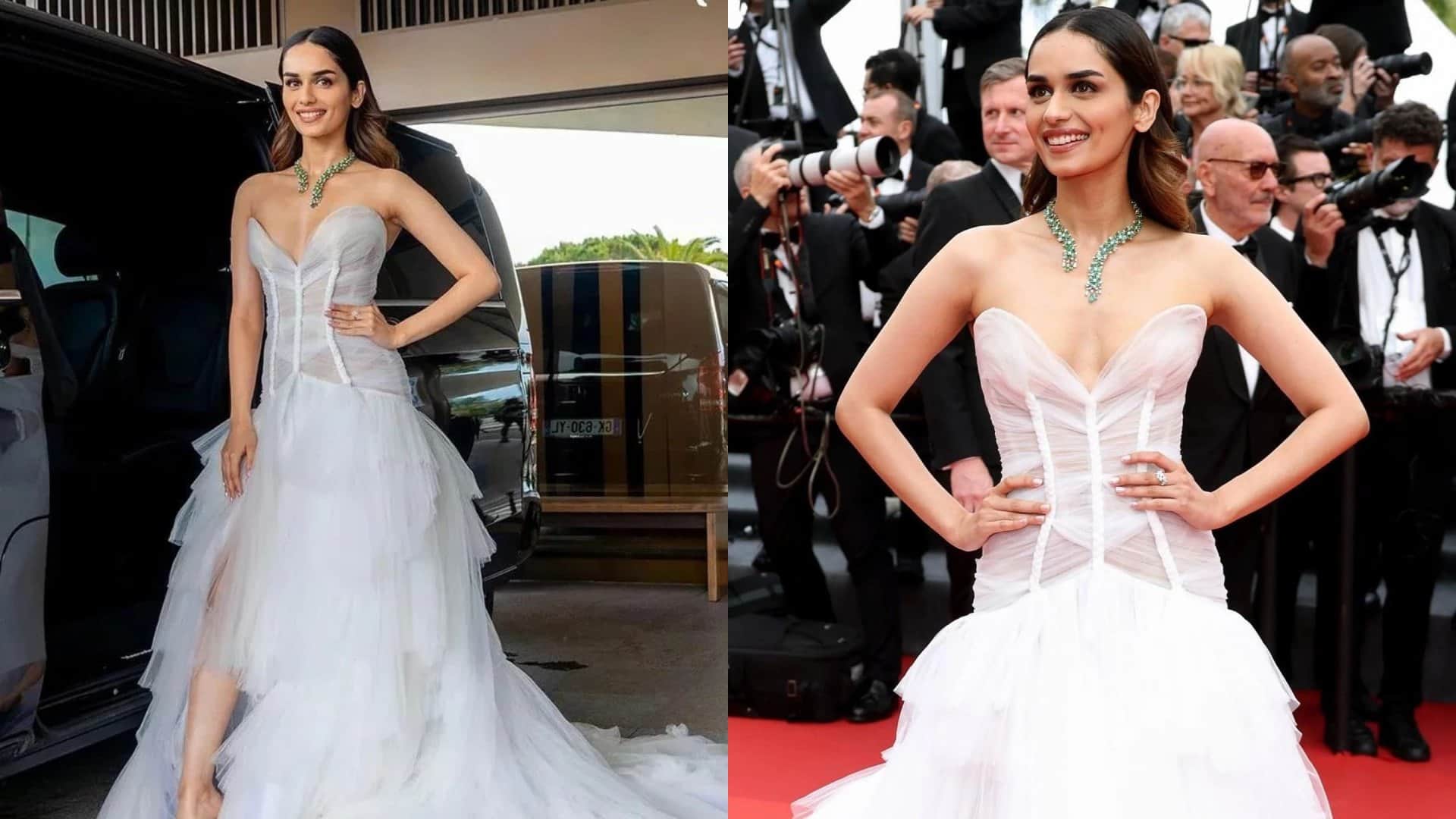 Cannes 2023 Manushi Chhillar wore an hand made gown on Cannes Red Carpet