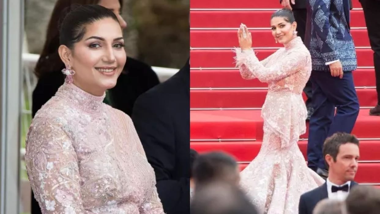 cannes film festival haryanvi dancer sapna choudhary arrived on the red carpet wearing 30 kg lehenga