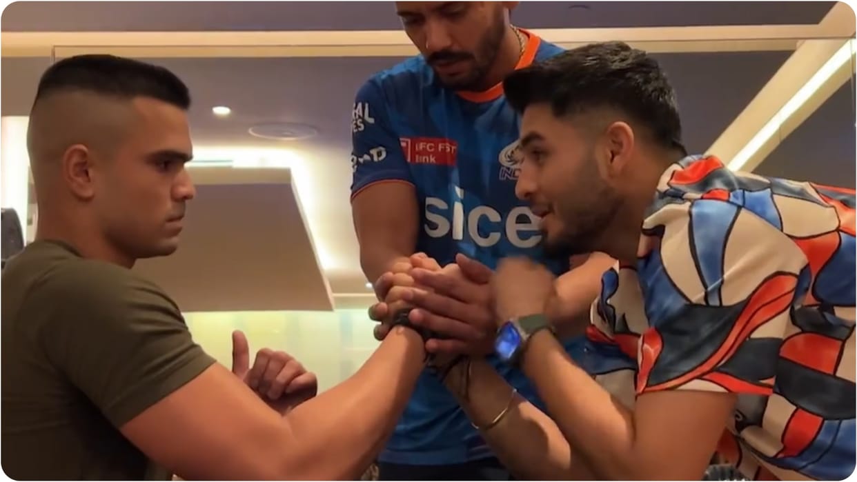 Arjun Tendulkar arm wrestler in training ahead of match with sunrisers hyderabad