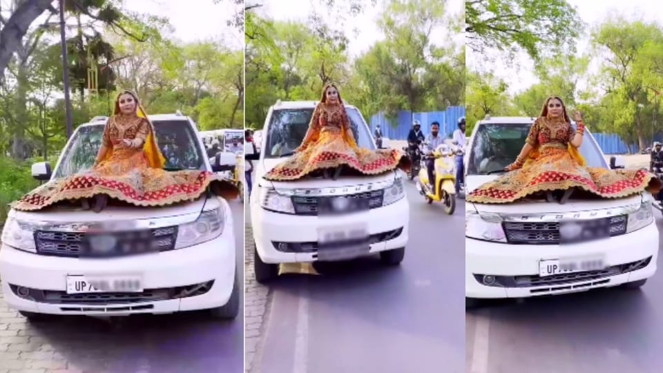 bride had to make a reel sitting on the bonnet of the safari an challan of five thousand was cut