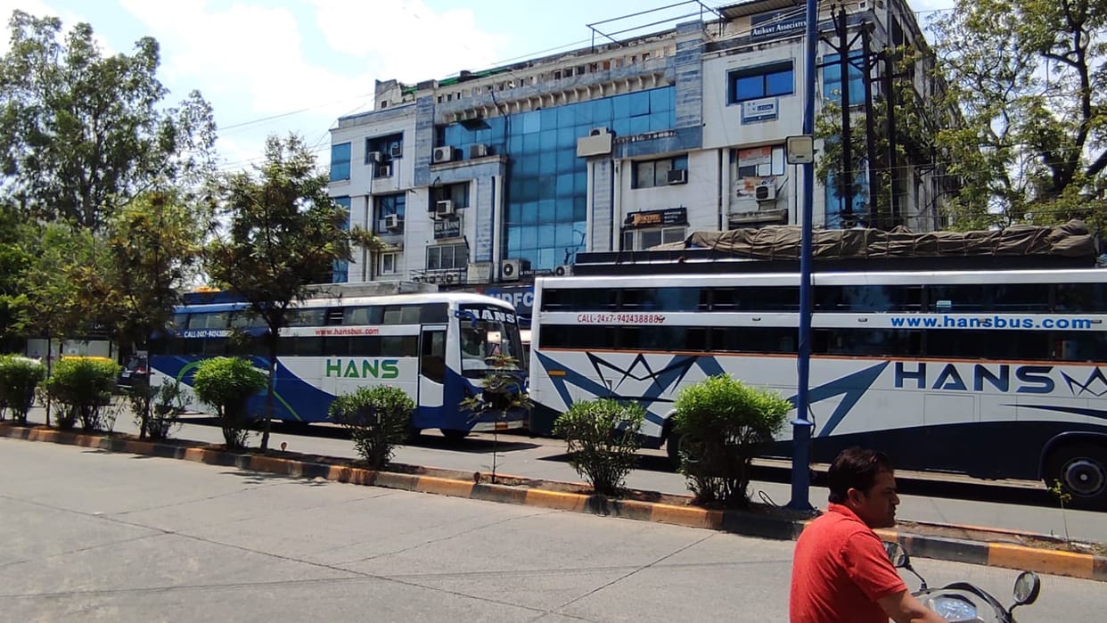 Road worth crores built by Municipal Corporation, captured by Hans Travels, parking on the road everyday
