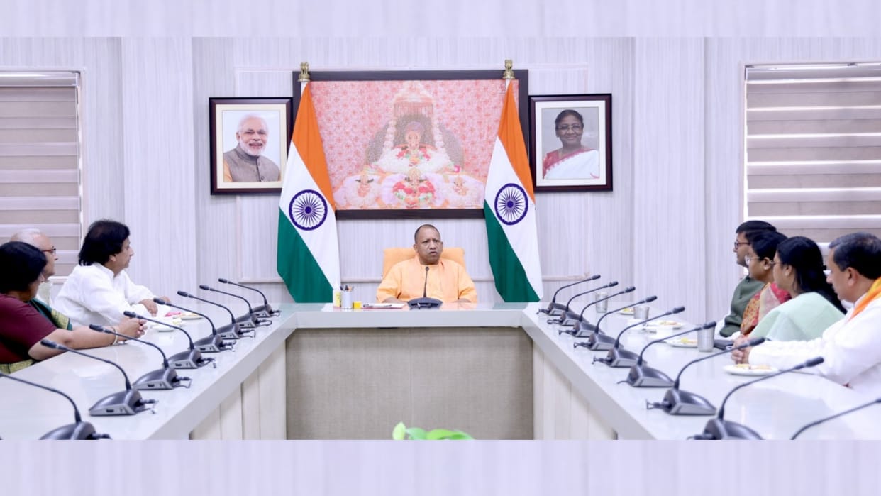 CM Yogi Adityanath meets to elected new mayors in Lucknow.