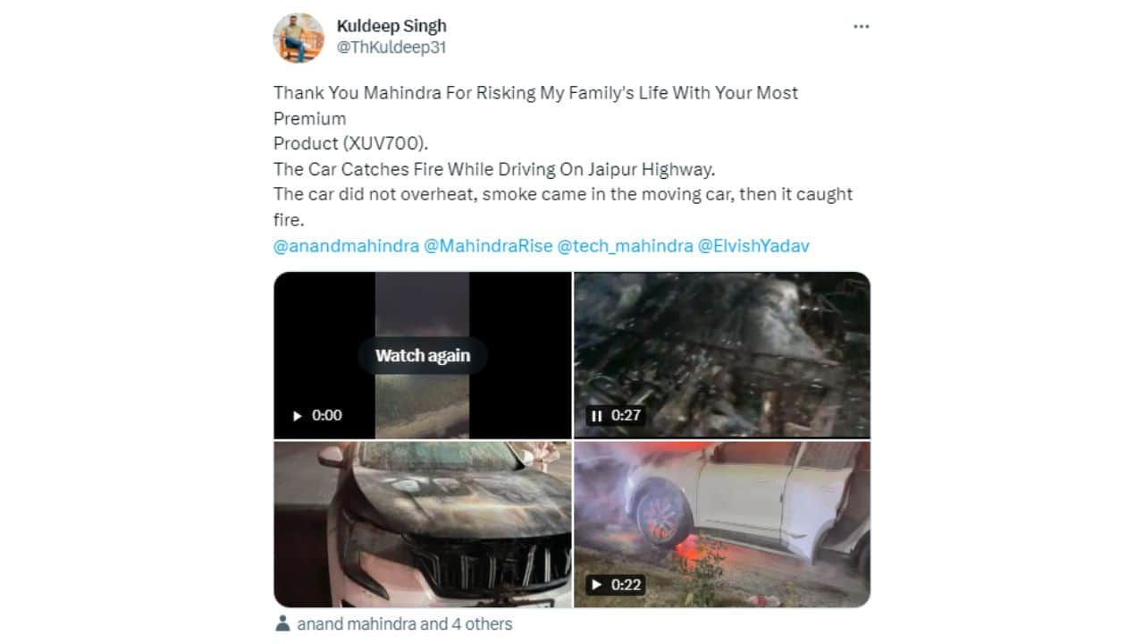 mahindra xuv700 fire because of aftermaket accessories, company investigated jaipur highway fire incident