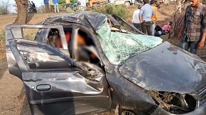 Sagar Accident: High speed car overturned due to tire burst, woman killed, three injured