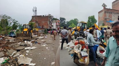 Illegal shops built on railway land were demolished with bulldozer