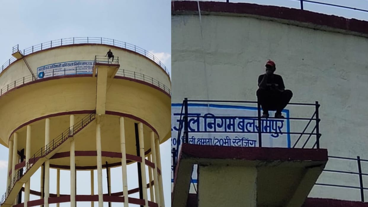 A man climbed on a tanki in karnailganj in Gonda.