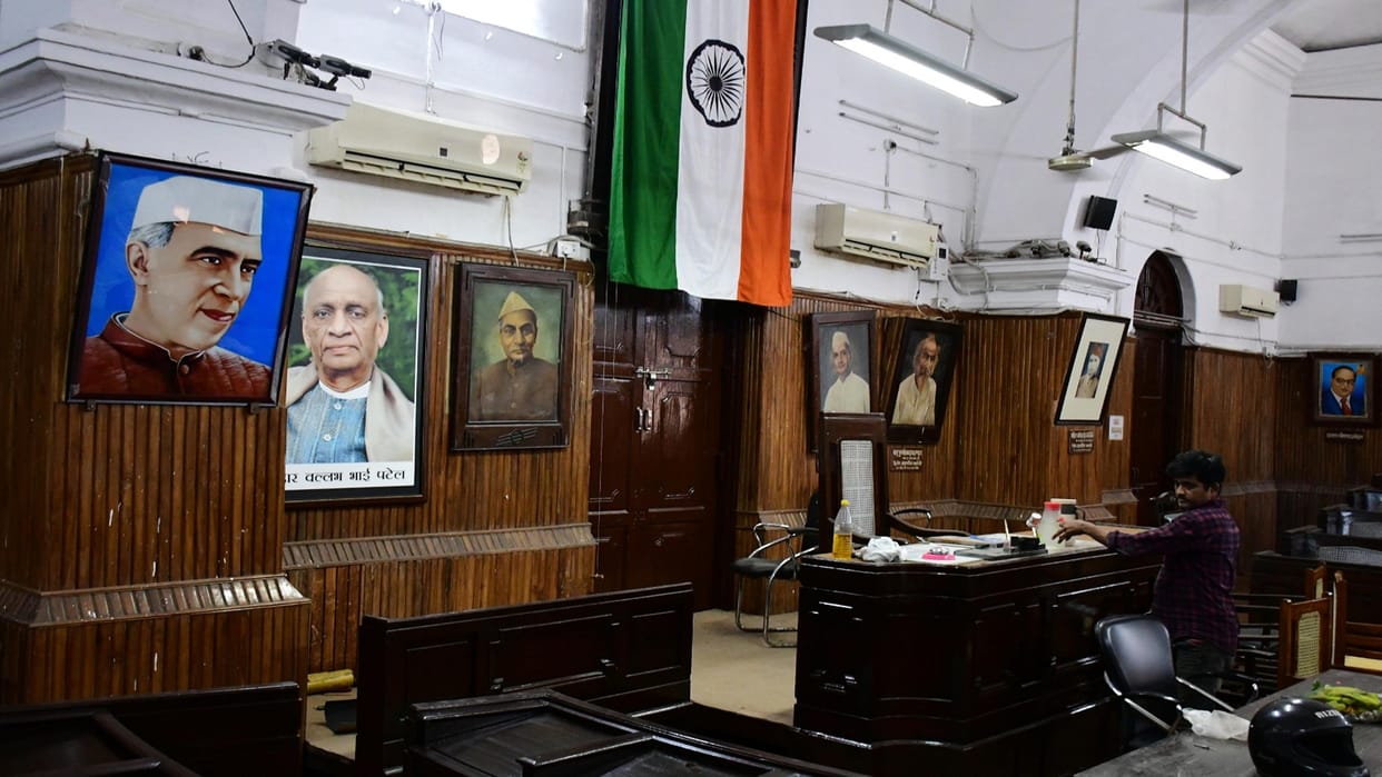 Jawahar Lal Nehru picture put up in Municipal Corporation House, Indira is waiting
