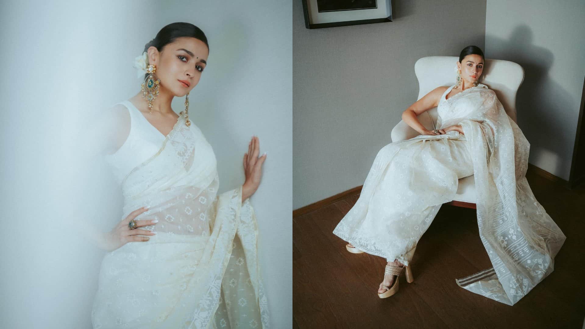 Fashion Alia Bhatt best white Saree Look see photos here