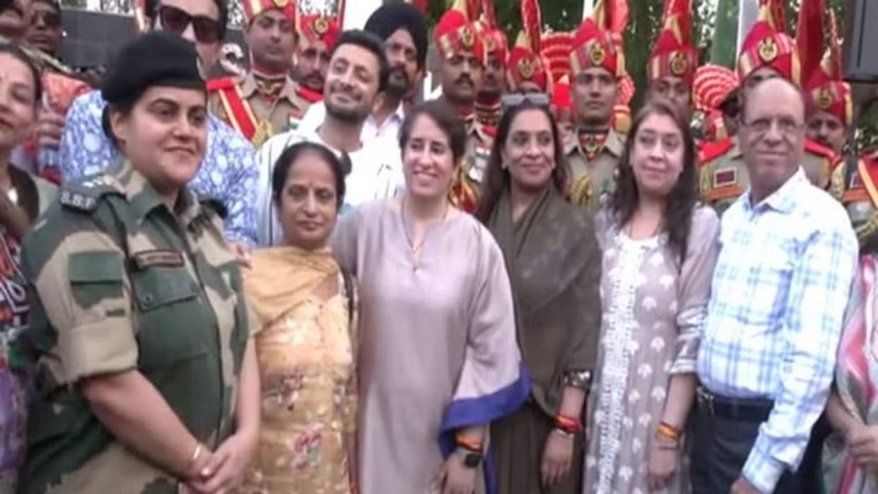 oscar winning producer guneet monga reached jammu international border attends beating the retreat ceremony