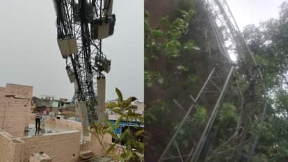 आंधी में गिरे पोल।