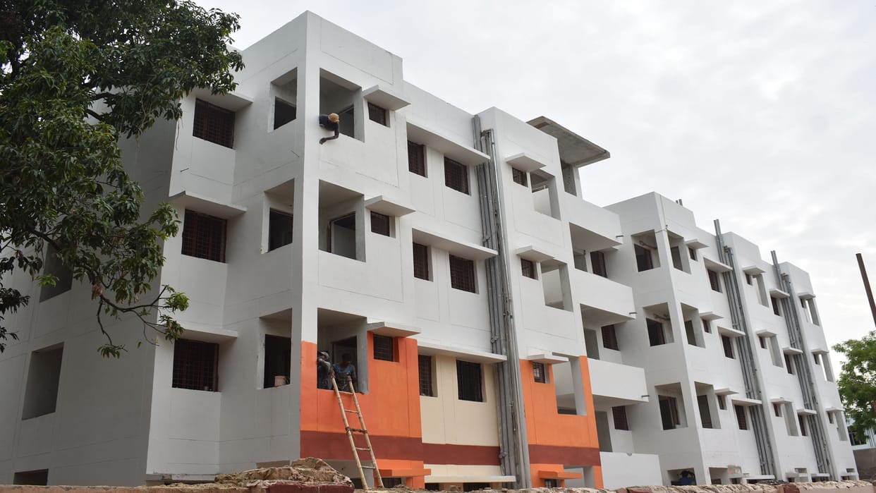 Vulnerable houses being built on the land vacated by Atiq stuck in saffron color, given houses soon