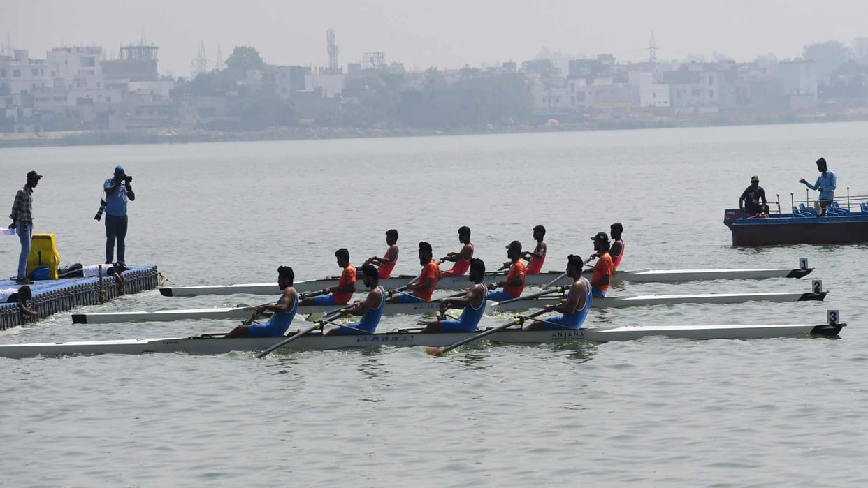 Second day of rowing competition in Ramgarhtal under Khelo India University Games