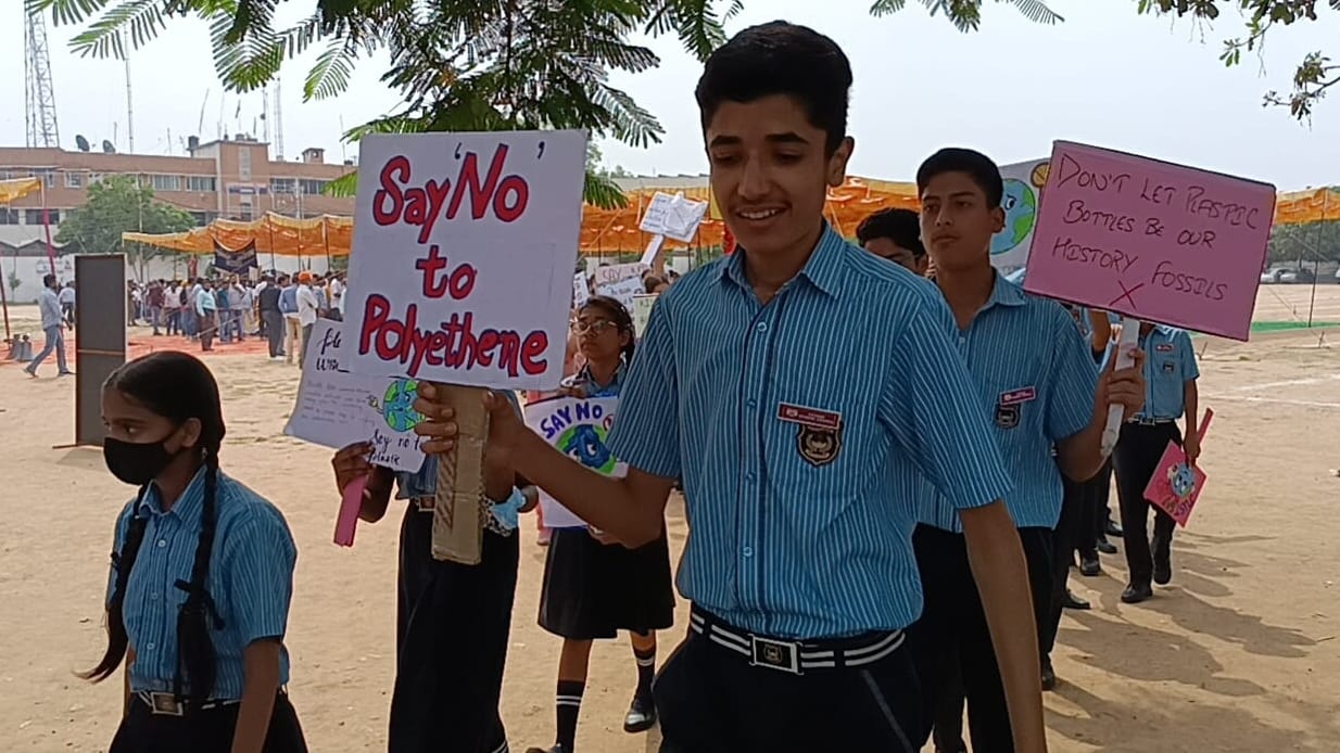 jammu Polythene Free rally organized by jammu municipal corporation and amar ujala