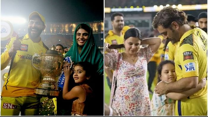 IPL 2023: Ravindra Jadeja hugs Rivaba and Dhoni hugs Sakshi after CSK  victory vs GT, Jiva-Nidhyana and Arya