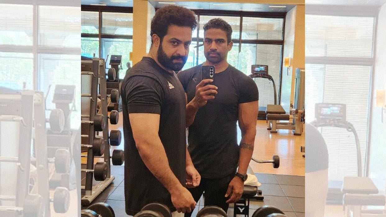 jr NTR working hard for film Devara Actor Personal Trainer shares his Gym Workout photo with beautiful caption