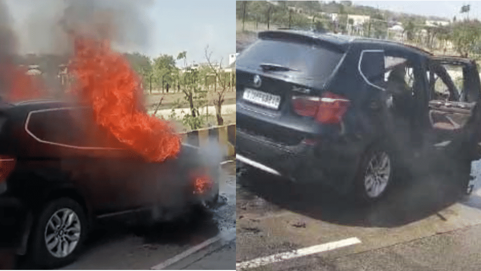 Burning BMW Car accident reasons fire safety