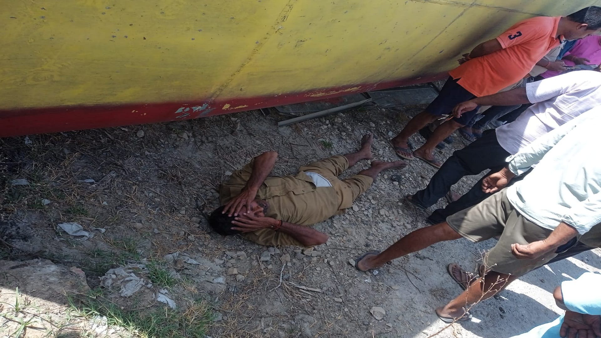 High speed roadways bus overturned uncontrollably, driver injured, passengers narrowly escaped