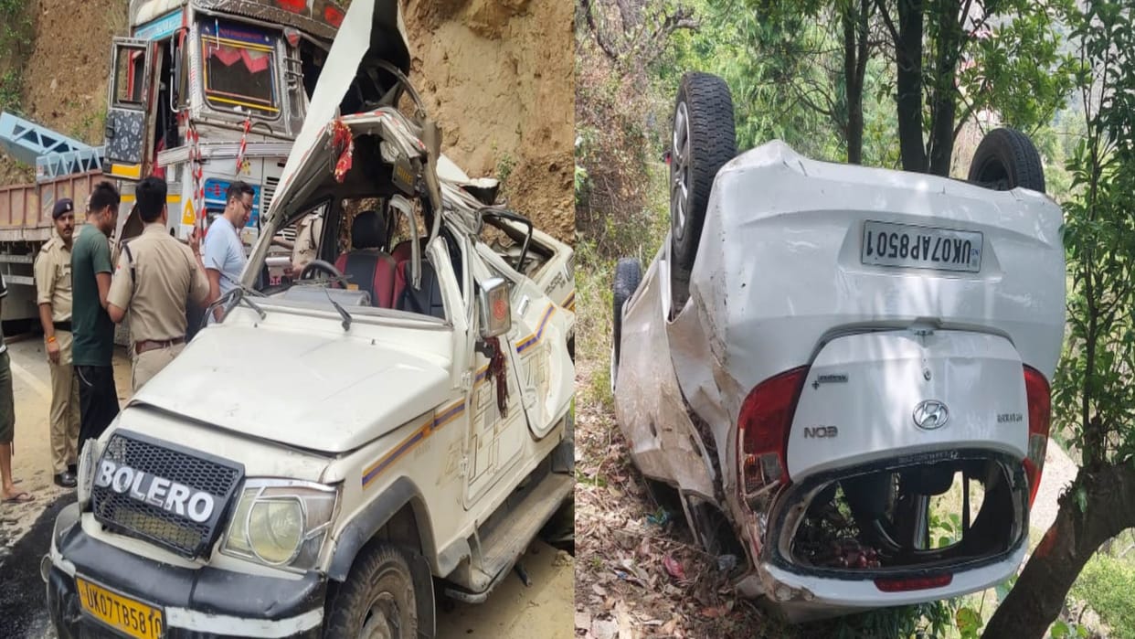 Accident on Rishikesh-Badrinath highway and Kotdwar vehicle stuck on tree Uttarakhand news in hindi
