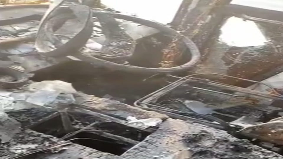 Double decker bus caught fire on National Highway in Karnal