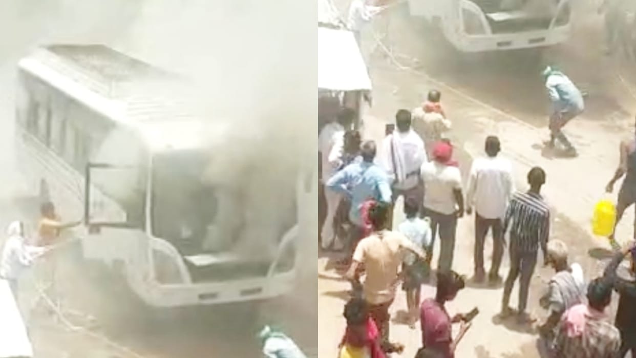 Aurangabad News sudden fire broke out in moving bus passengers survived with help local people