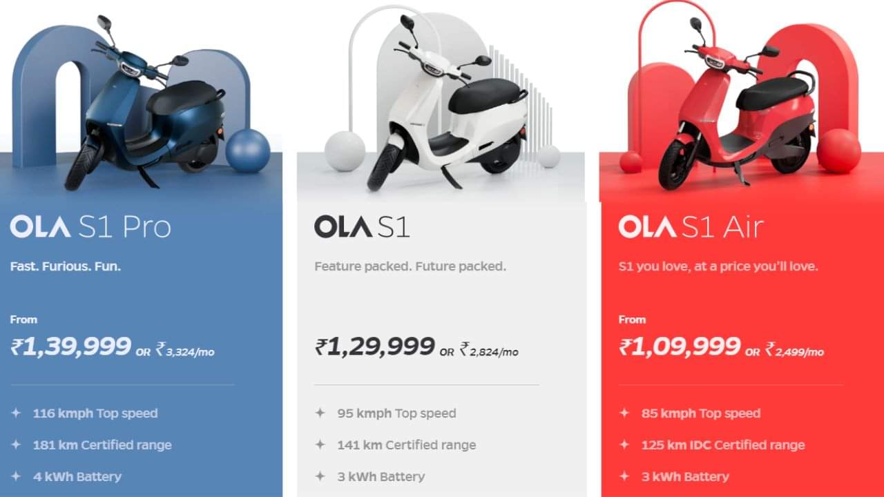 ola electric scooter price increased after fame ii subsidy cut, ola s1 pro s1 air s1 fame subsidy