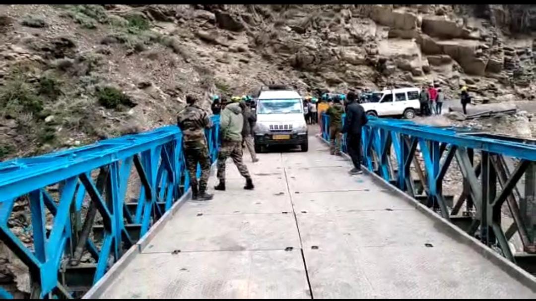India China Border Construction of Valley Bridge over Girthi River on Malari Highway completed