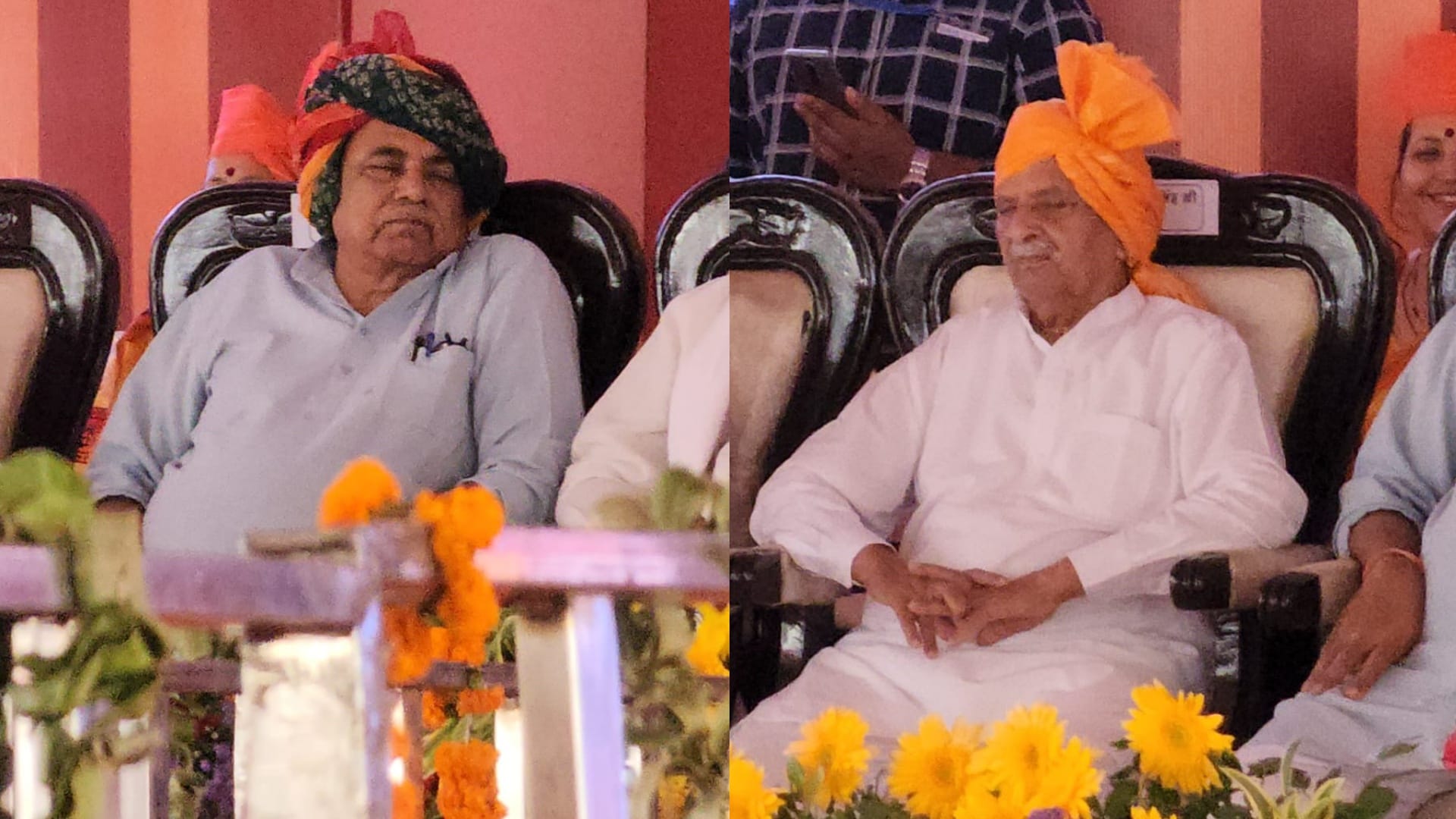 मंच पर सोते नेता।