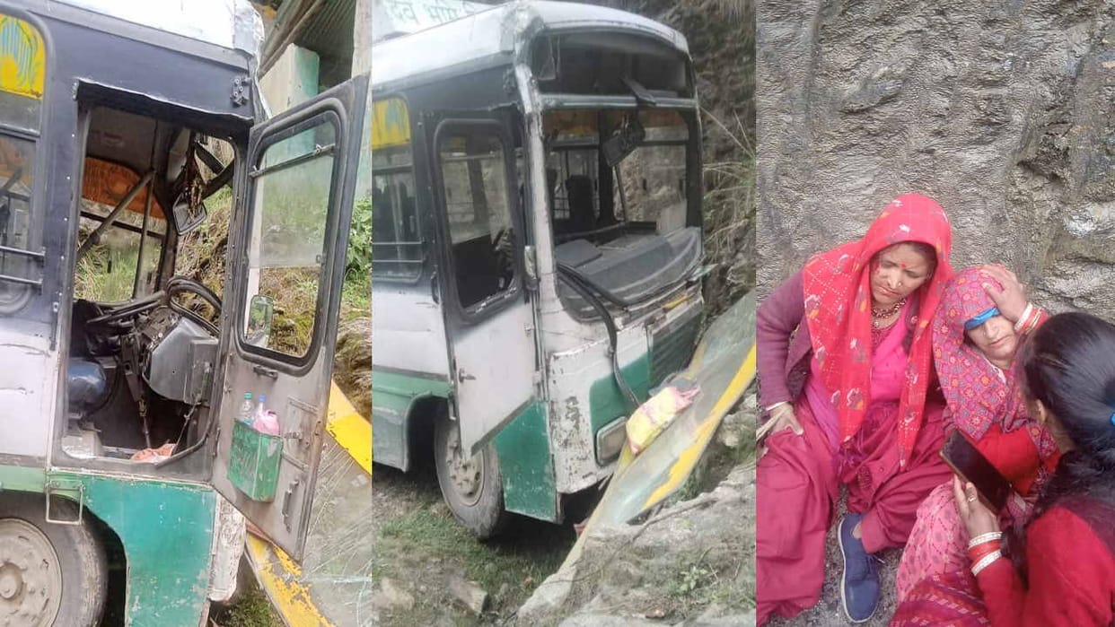 HRTC bus collided with hill after brake failure in rohru shimla, passengers injured