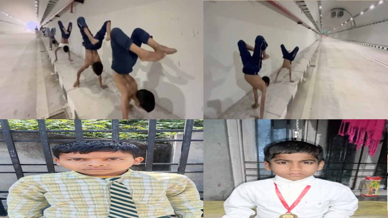 Two children crossed the 1,264 meter long Tehra tunnel by walking on their hands, the message of de addiction