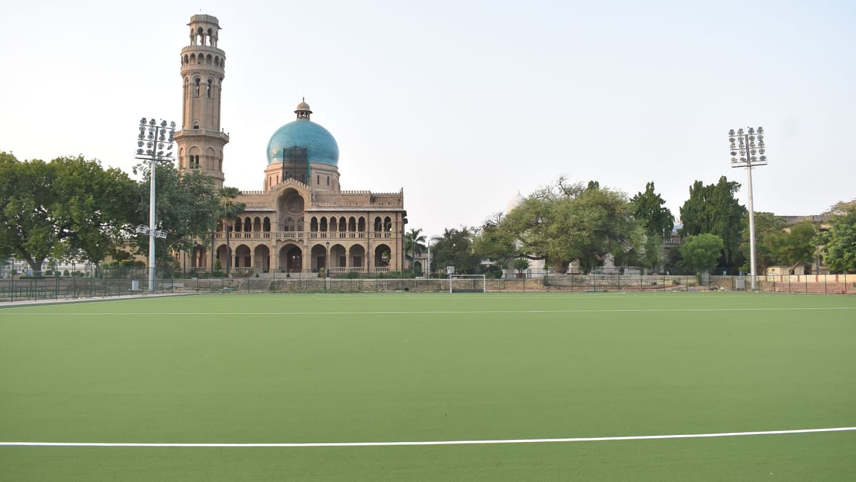 Soon the players will start playing hockey on the Astroturf ground. The facilities are of international standa