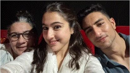 Sara Ali Khan: भाई और मां के साथ 'जरा हटके जरा बचके' देखने पहुंचीं सारा, साझा की तस्वीर Sara Ali Khan Spend Sunday with family watched Zara Hatke Zara Bachke with mom Amrita and brother Ibrahim
