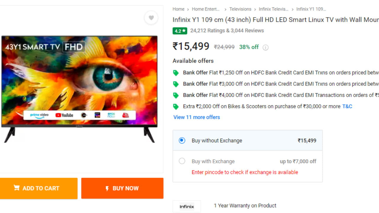 Infinix Y1 43 inch Smart TV