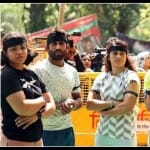 बाएं से- साक्षी मलिक, बजरंग पूनिया, विनेश फोगाट, संगीता फोगाट और सत्यव्रत कादियान