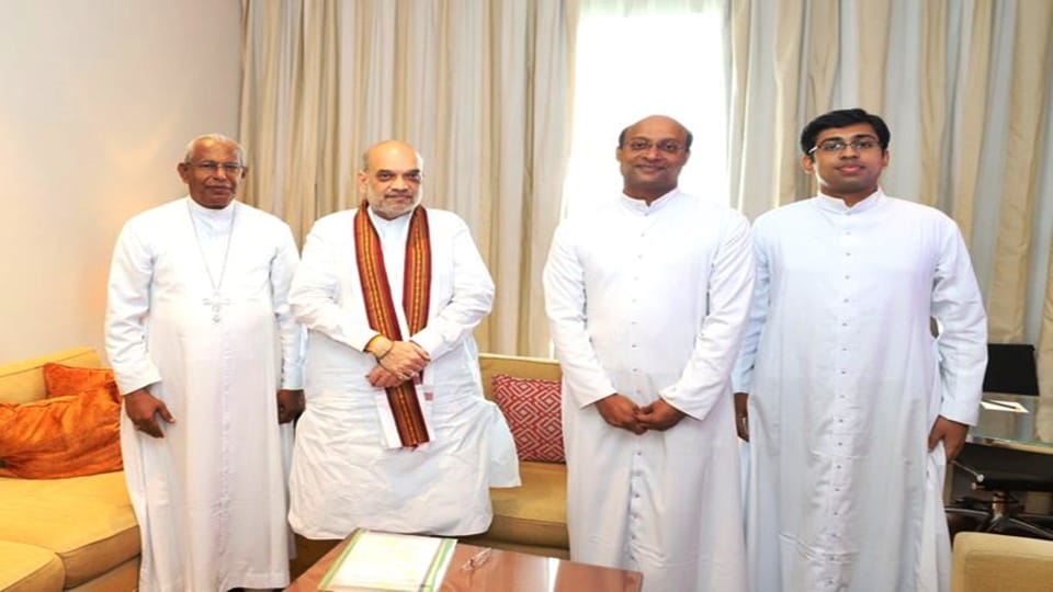 Union Home Minister Amit Shah meets Archbishop Andrews Thazhath during Kerala visit