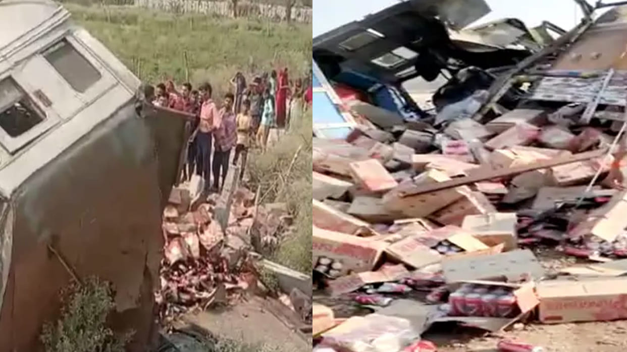 Kanpur Dehat: truck full of beer overturned on the National Highway