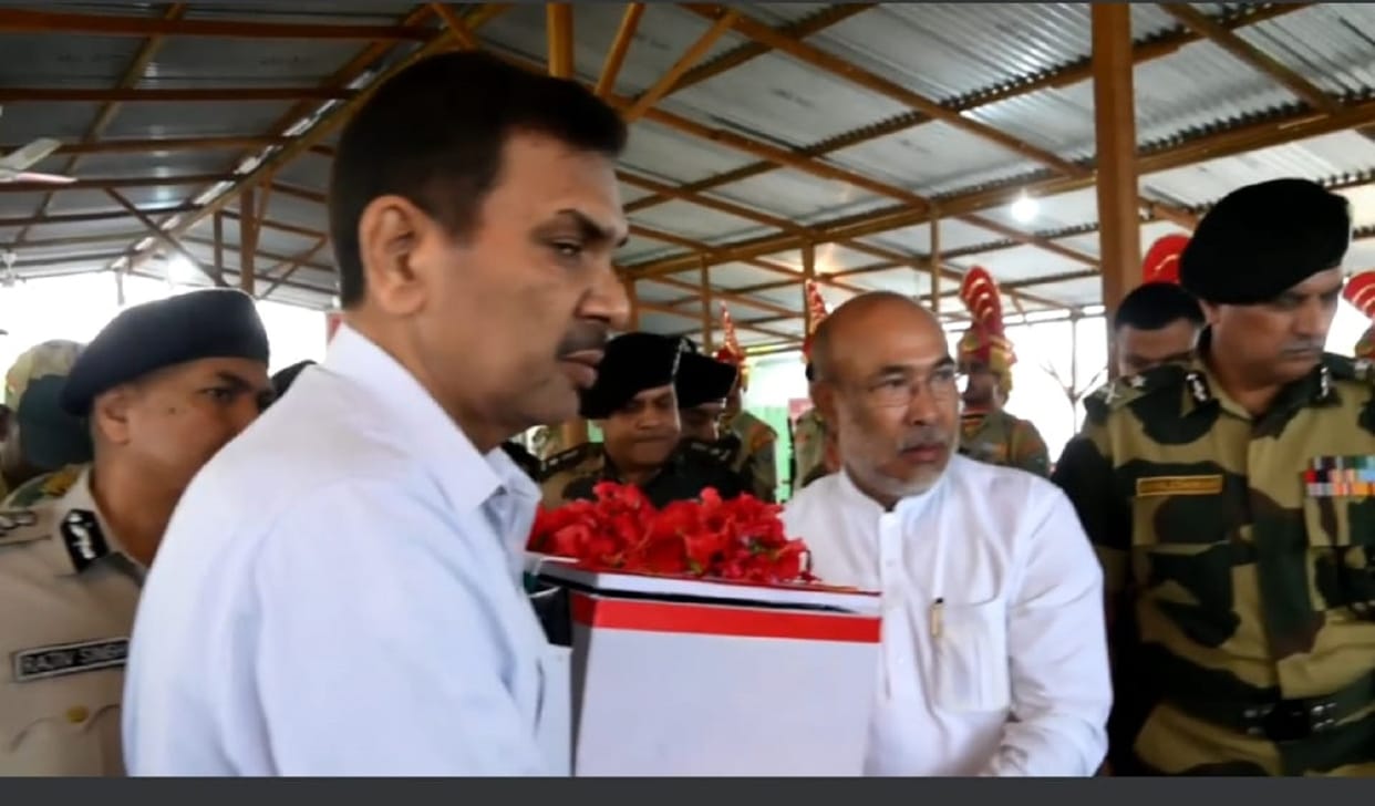 Manipur CM N Biren Singh and Security Advisor pay tribute to martyred BSF jawan Ranjit Yadav