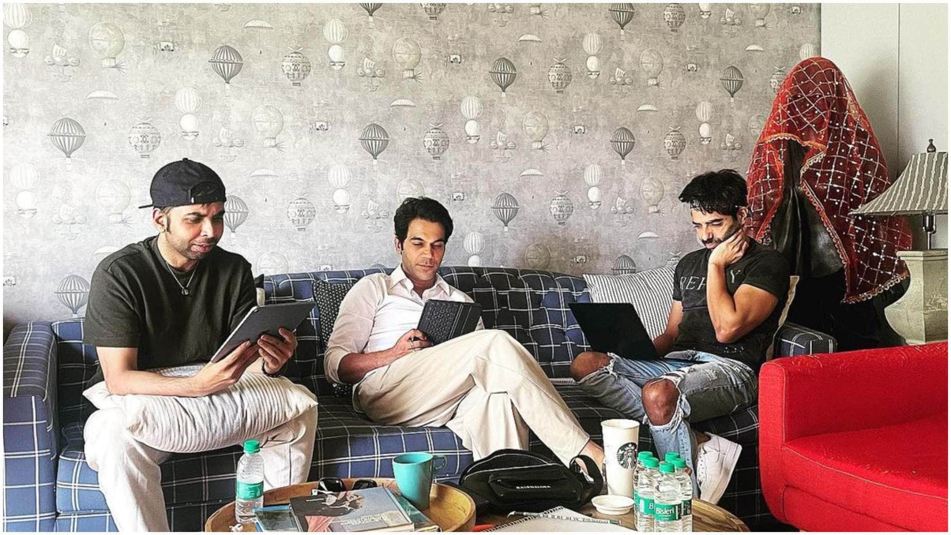 Rajkummar Rao reunites with Stree co stars Aparshakti Khurana Abhishek Banerjee Amar Kaushik shared photo