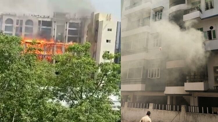 fire in under construction building of KGMU.